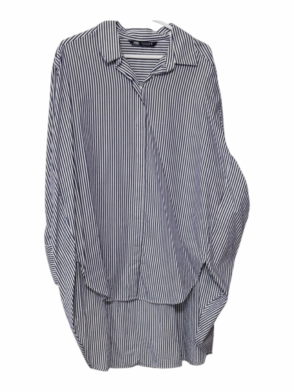 Zara Striped Blue and White Shirt Dress Small
